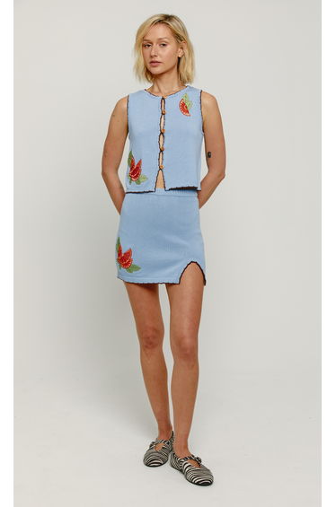 Blue Clementine Applique Knit Mini Skirt