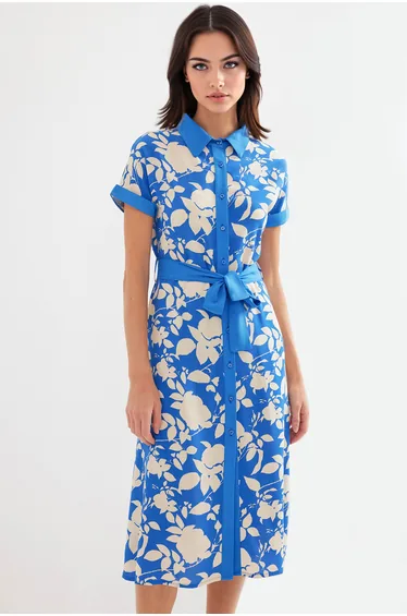 فستان ميدي بفيونكة بطبعة أزهار