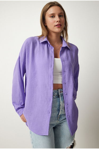 Women's Lilac Oversize Linen Ayrobin Shirt