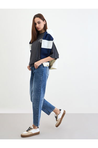 Charcoal Slogan Print Oversized T-Shirt