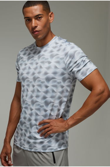 Man Active Abstract Wave Regular Fit T-Shirt - black