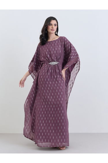 Women Purple Chiffon Embellished Kaftan Maxi Dress