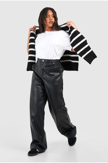Plus Pu Straight Leg Trouser - black