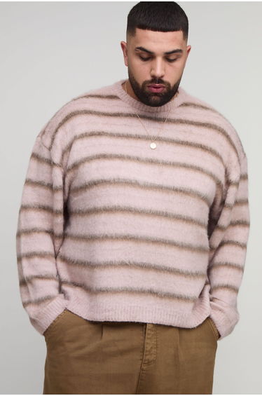 Plus Oversized Boxy Brushed Ombre Stripe Knitted Jumper - pink