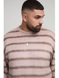 Plus Oversized Boxy Brushed Ombre Stripe Knitted Jumper - pink - 2