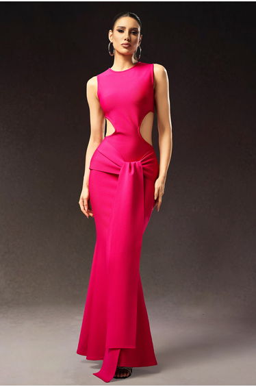 Tinnie Sleeveless Hollow Out Ribbon Bandage Maxi Dress