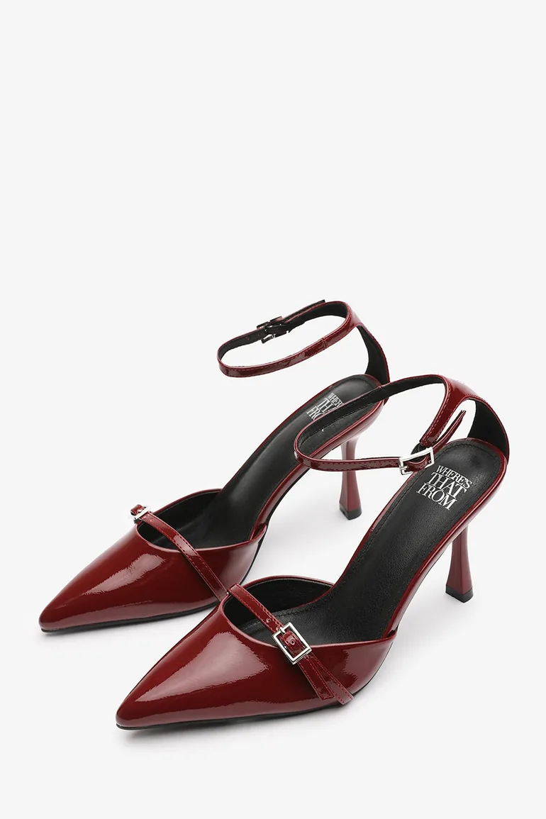 Jordan Strappy Pointed Toe High Heels in Deep Cherry Patent - 2