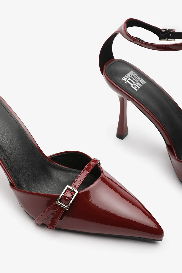 Jordan Strappy Pointed Toe High Heels in Deep Cherry Patent - 3