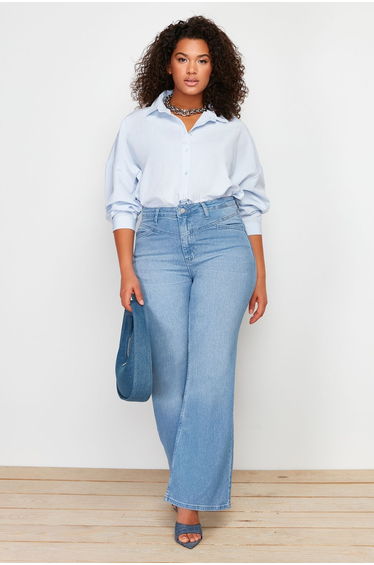 Light Blue Stitch Detail Flare Fit Jeans