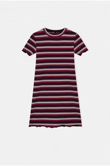 Ecru Short / Mini Striped Knitted Dress
