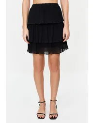 Black Pleated Skirt Ruffled Chiffon Fabric Mini Size Woven Skirt - 2