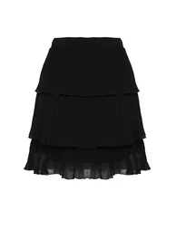 Black Pleated Skirt Ruffled Chiffon Fabric Mini Size Woven Skirt - 5