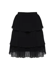 Black Pleated Skirt Ruffled Chiffon Fabric Mini Size Woven Skirt - 4