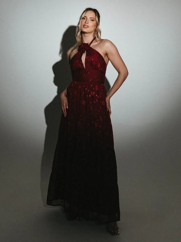 maya burgundy dress Maya Burgundy Corsage Halter Floral Maxi Dress  Maya Deluxe