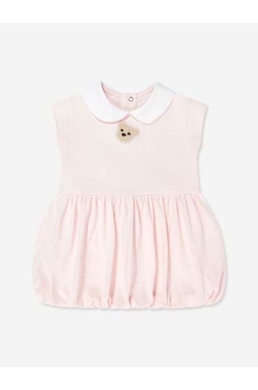 Palm Angels Baby Girls Bear Patch Balloon Dress in Pink