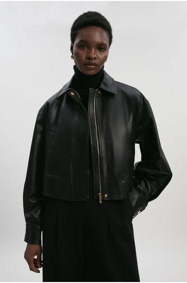 Faux Leather Tailored Bomber Jacket