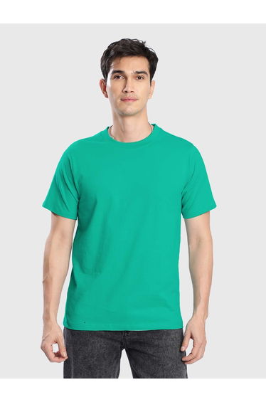 Men Green Solid Regular Fit T-Shirt