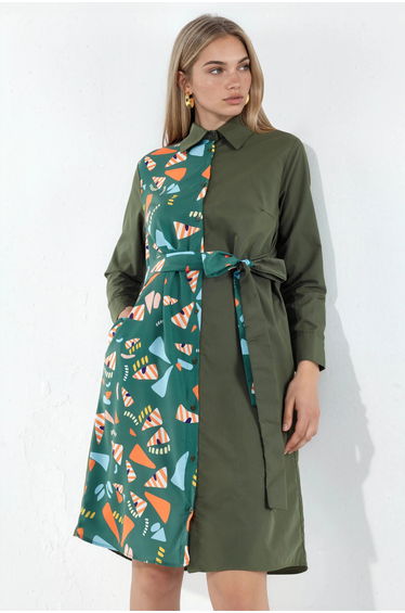 MSN Printed Mini Shirt Dress With Tie Detail