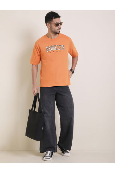 Men Oversized Embroidery Patch T-Shirt