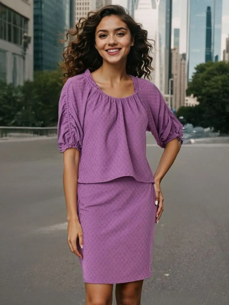 Women Purple Short Sleeve Top - 1