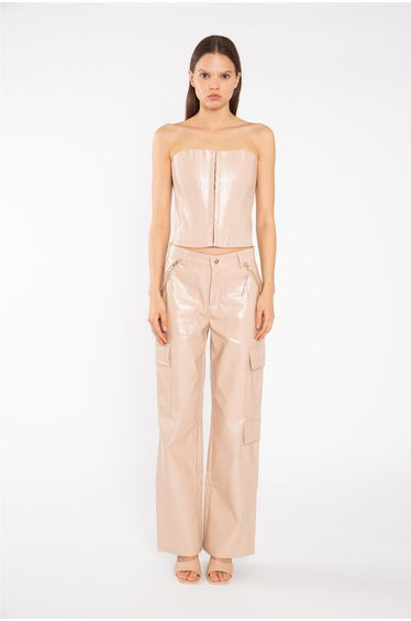 Stone Pu Cargo Trousers