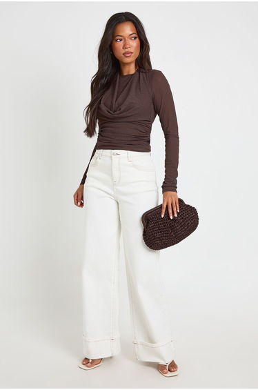 Ribbed Sheer Textured 2 in 1 Halterneck Top - chocolate