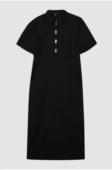 Plus Size Essential Techno Short Sleeve Woven Shirt Dress With Gold Hardware