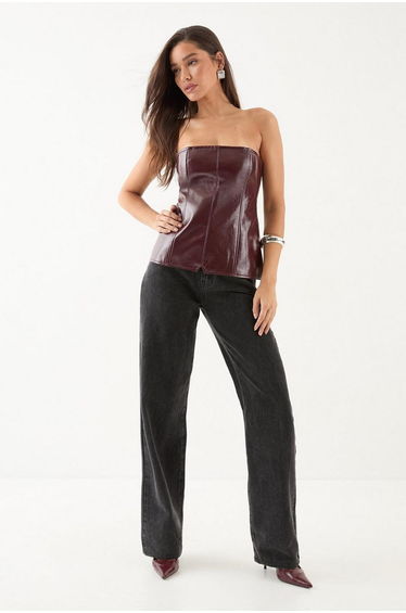 Tailored Faux Leather Bandeau Top