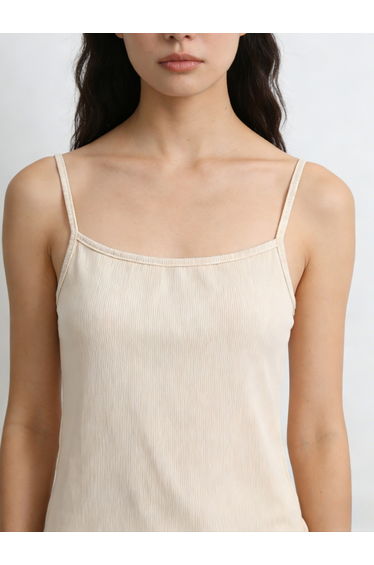 Beige Solid Strappy Cami Top