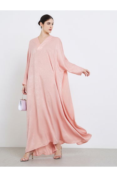 Women Pink Satin V-Neck A-Line Jalabiya