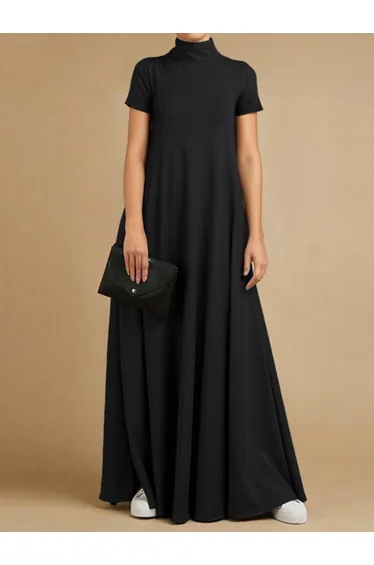 فستان ماكسي فضفاض بأكمام قصيرة بياقة عالية