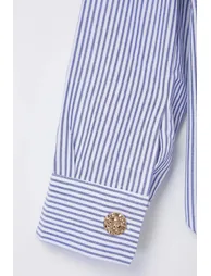 Blue Oversize Striped Woven Shirt - 7