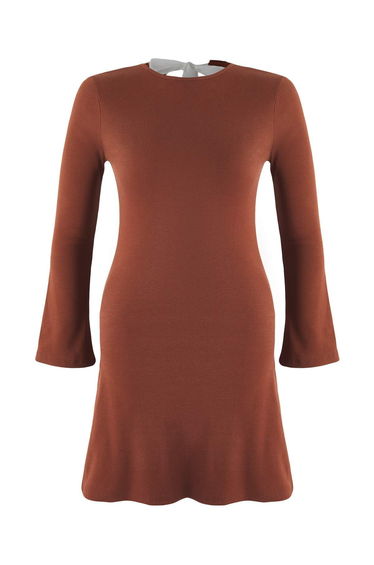 Brown Crepe Knit Plus Size Dress