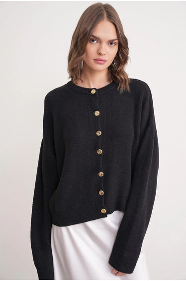 Mixray Buttoned Ribbed Knit Cardigan