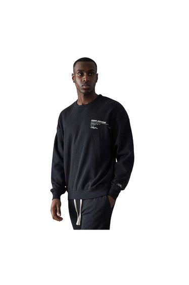 Fiftyfive Mens Back Print Crew Neck Sweatshirt - Black