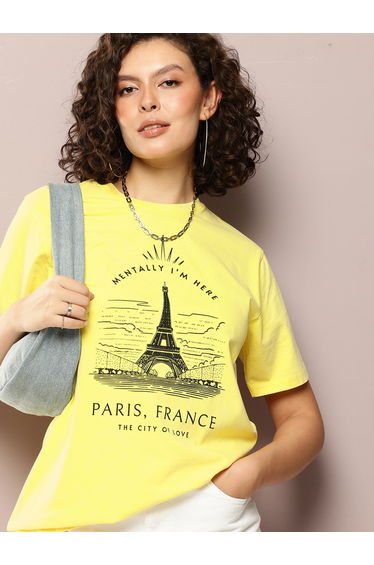 Women Oversized Printed Crew Neck T-Shirt