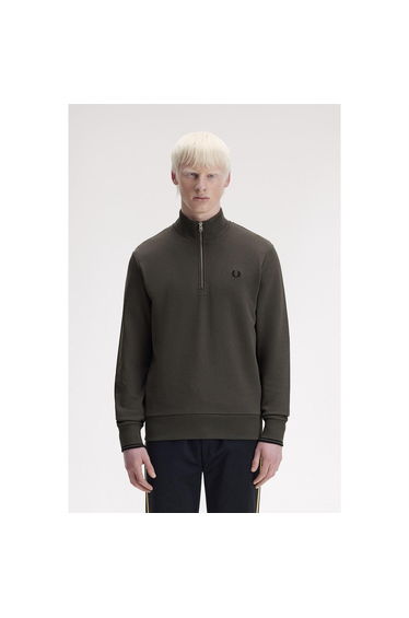 Fred Perry Mens Logo Half Zip Sweatshirt - Field Green