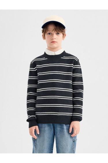 Unisex Knit Sweater with Horizontal Stripes