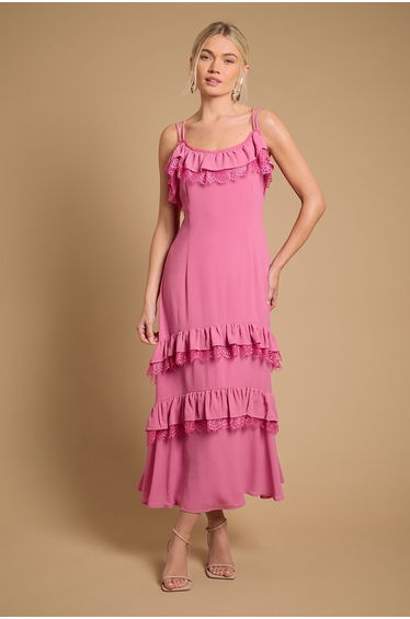 Cape Detail Ruffle Slip Midaxi Dress