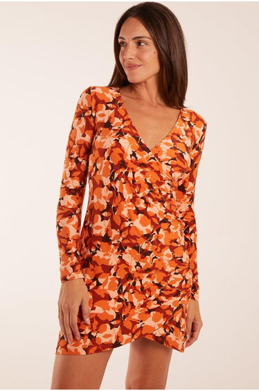 Fixed Wrap Gathered Mini Dress