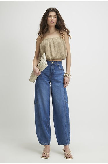 Blue Mid Rise Barrel Leg Jeans
