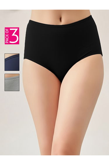 Pack of 3 - Mid Waist Hipster Brief with Inner Elastic - Cotton