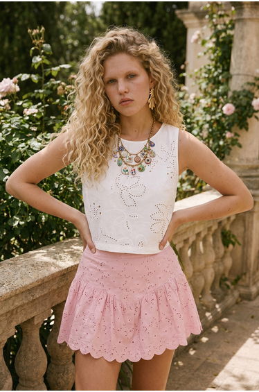 Dusty Rose Mini Brode Skirt with Shorts Inside