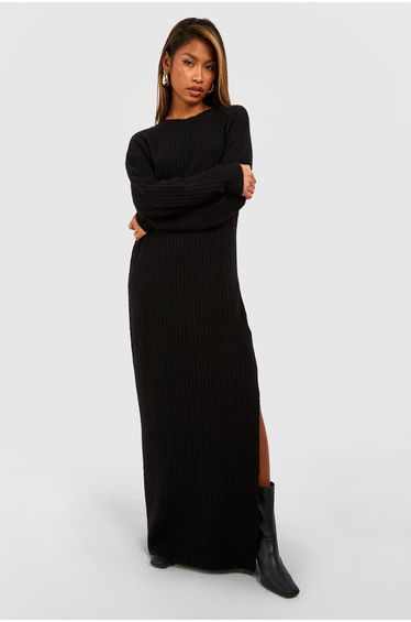 Soft Rib Maxi Knitted Dress - black