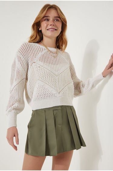 Women's Cream Openwork Seasonal Knitwear Sweater