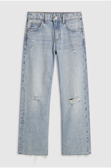 Girls Blue Ripped Straight Jeans