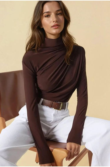 High Collar Drape Detail Blouse
