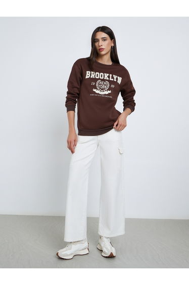 Brown Brooklyn Print Regular Fit Sweatshirt