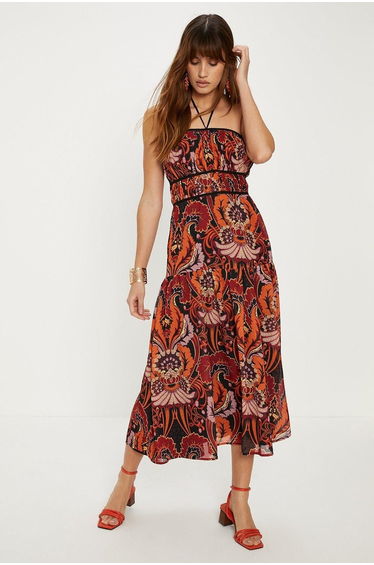 Paisley Print Halter Neck Midi Dress
