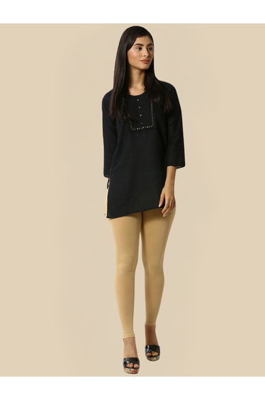Beige Knitted Cotton Blend Leggings